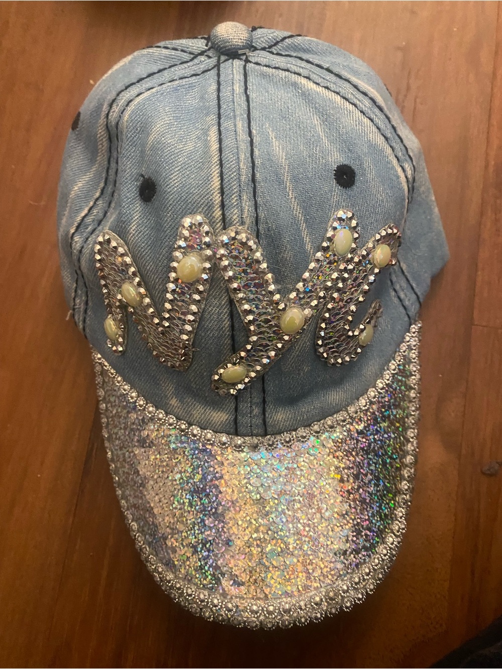 Sparkly Denim Crystal 'W' Baseball Cap